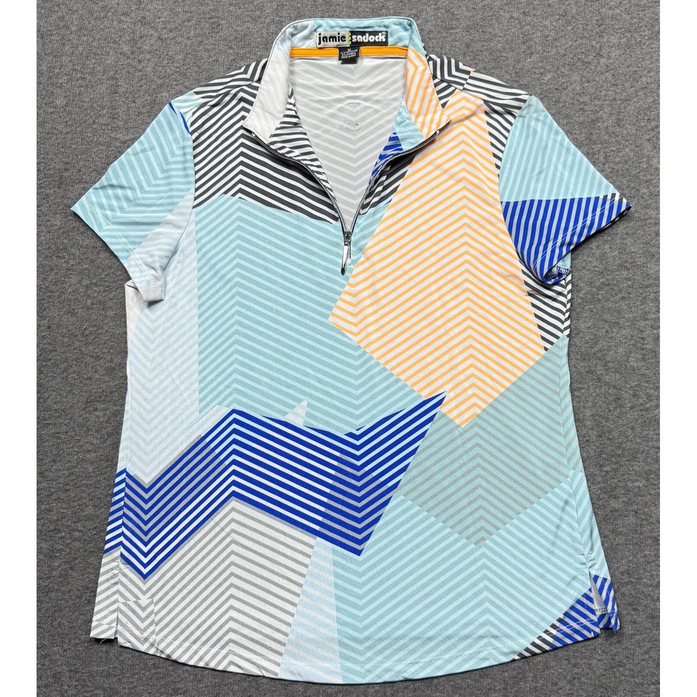 Jamie Sadock Top‎ Womens Medium Blue Geometric 1/4 Zip Golf Shirt Performance